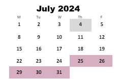 District School Academic Calendar for Elementary School #16 for July 2024
