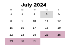 District School Academic Calendar for Dutchtown High for July 2024