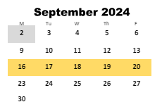 District School Academic Calendar for Elementary School #16 for September 2024