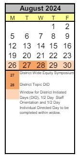 District School Academic Calendar for Arts & Academics Academy for August 2024