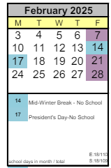 District School Academic Calendar for Arts & Academics Academy for February 2025