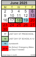 District School Academic Calendar for Midway Elementary for June 2025