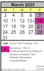 District School Academic Calendar for Arts & Academics Academy for March 2025