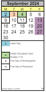 District School Academic Calendar for Arts & Academics Academy for September 2024