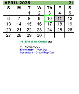 District School Academic Calendar for Imlay Elementary School for April 2025