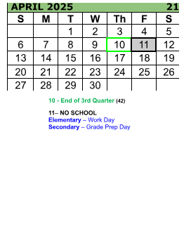 District School Academic Calendar for J W Poynter Middle School for April 2025