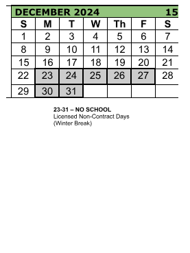 District School Academic Calendar for Imlay Elementary School for December 2024