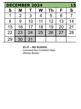 District School Academic Calendar for Liberty High School for December 2024