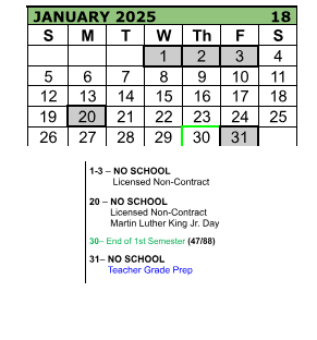District School Academic Calendar for Imlay Elementary School for January 2025