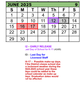 District School Academic Calendar for J W Poynter Middle School for June 2025
