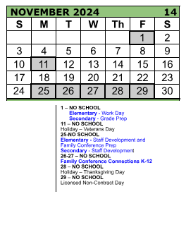 District School Academic Calendar for Liberty High School for November 2024