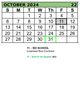 District School Academic Calendar for Imlay Elementary School for October 2024