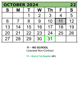 District School Academic Calendar for J W Poynter Middle School for October 2024