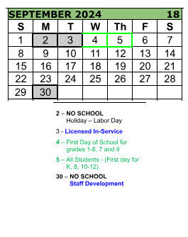 District School Academic Calendar for Imlay Elementary School for September 2024