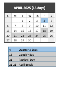 District School Academic Calendar for Wm J Dean Voc Tech High for April 2025