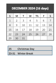 District School Academic Calendar for Wm J Dean Voc Tech High for December 2024