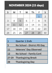 District School Academic Calendar for Wm J Dean Voc Tech High for November 2024