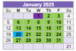 District School Academic Calendar for Hanson Elementary School for January 2025