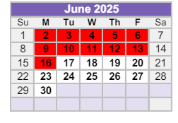 District School Academic Calendar for Hanson Elementary School for June 2025