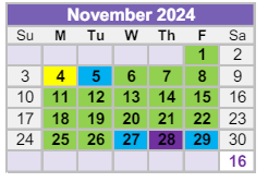 District School Academic Calendar for Hanson Elementary School for November 2024
