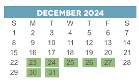 District School Academic Calendar for Rice School for December 2024