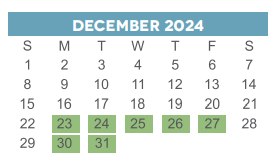 District School Academic Calendar for Hcc Life Skills Program for December 2024