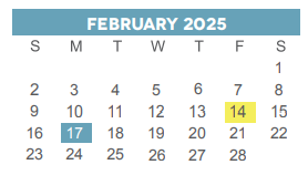 District School Academic Calendar for Young Scholars Academy For Excelle for February 2025