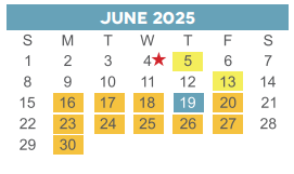 District School Academic Calendar for Benbrook Elementary for June 2025