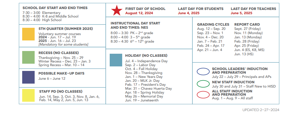 District School Academic Calendar Key for Pershing Middle School