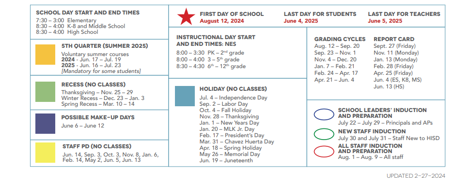 District School Academic Calendar Key for North Alternative Middle School