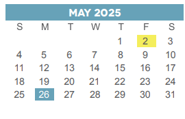 District School Academic Calendar for Gallegos Elementary for May 2025