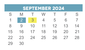 District School Academic Calendar for Energized For Excellence Early Chi for September 2024