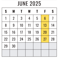 District School Academic Calendar for Timberwood Middle for June 2025