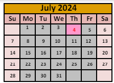 District School Academic Calendar for Winnemucca Grammar School for July 2024