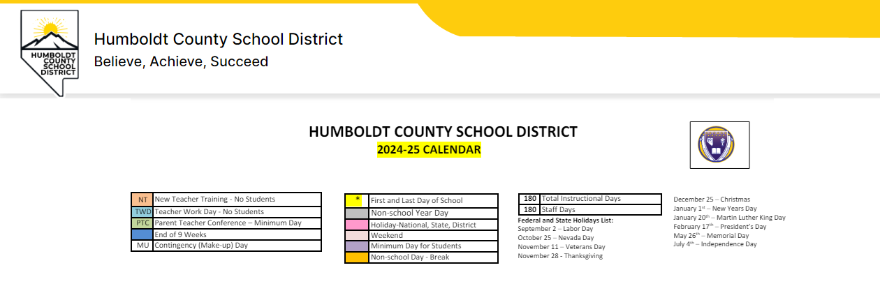 District School Academic Calendar Key for Winnemucca Grammar School