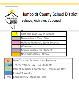 District School Academic Calendar Legend for Winnemucca Grammar School