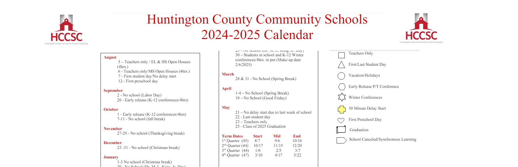 District School Academic Calendar Key for Flint Springs Elementary