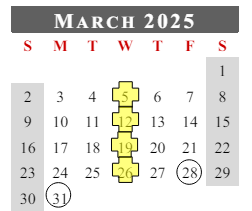District School Academic Calendar for Flint Springs Elementary for March 2025