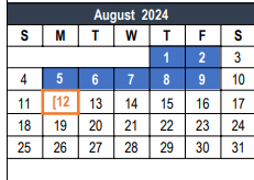 District School Academic Calendar for Shady Brook Elementary for August 2024