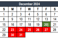 District School Academic Calendar for Transition Program for December 2024