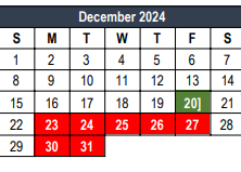 District School Academic Calendar for Euless J H for December 2024