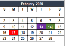 District School Academic Calendar for Transition Program for February 2025