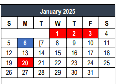 District School Academic Calendar for Tarrant Co J J A E P for January 2025