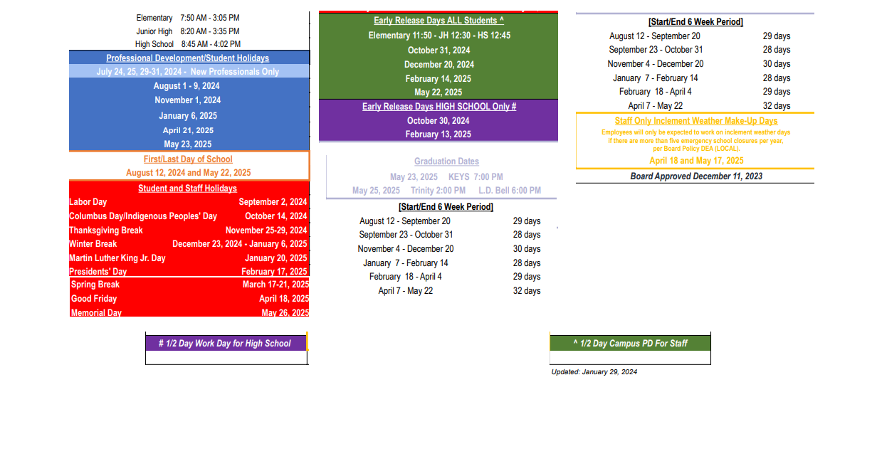 District School Academic Calendar Key for Euless J H