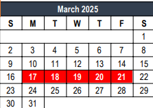 District School Academic Calendar for Central J H for March 2025