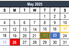 District School Academic Calendar for Transition Program for May 2025
