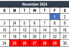 District School Academic Calendar for Tarrant Co J J A E P for November 2024