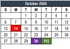 District School Academic Calendar for West Hurst Elementary for October 2024