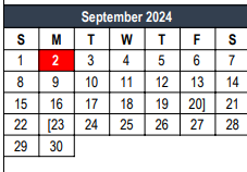 District School Academic Calendar for Shady Brook Elementary for September 2024