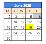 District School Academic Calendar for 279 Crest View Ts for June 2025